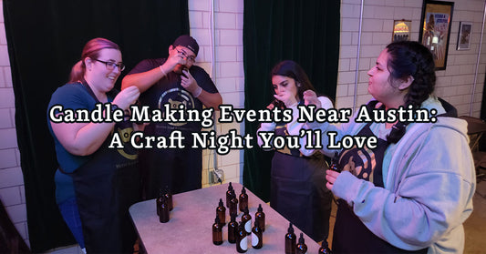 People at a candle making workshop in Elgin, TX hosted by Hutto Soap & Candle Company